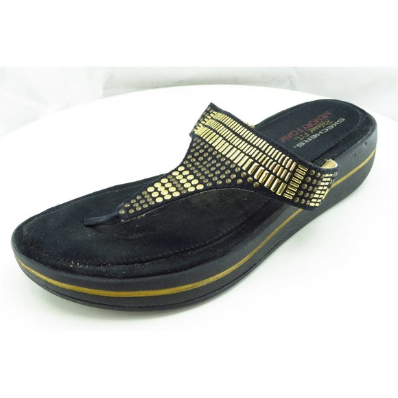Skechers Sz 7 M Black Thong Synthetic Women Sandals‎ 38898 - Picture 1 of 8